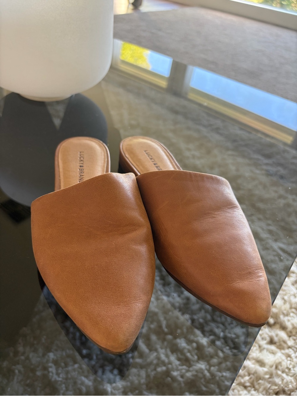 Lucky Brand Cognac Leather Pointed Slip-On Mules